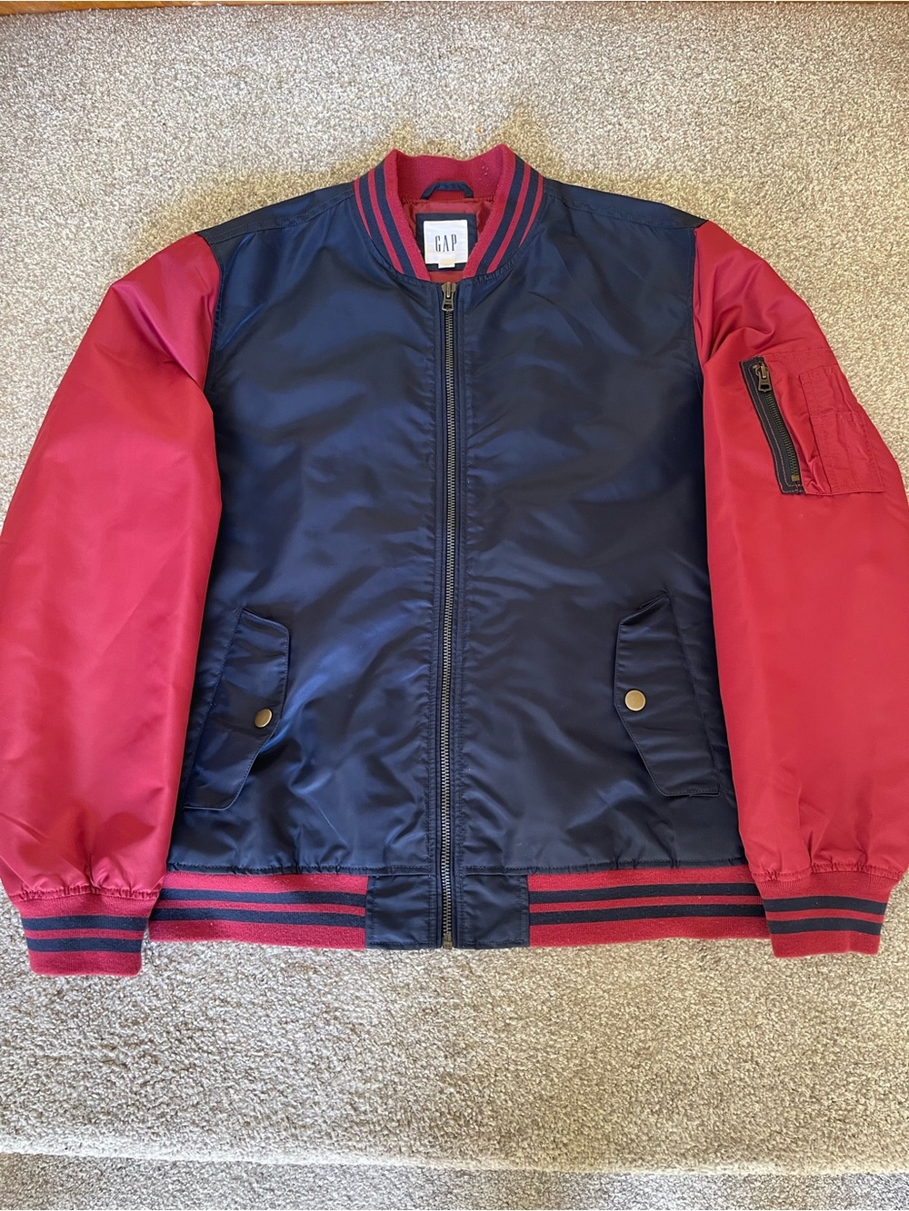 GAP Navy and Red Varsity Bomber Jacket